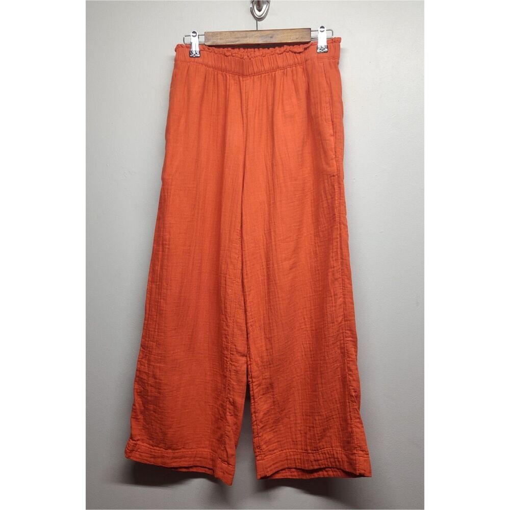 Old Navy Wide Leg Pants Women S Orange Cotton Elastic Waist Boho-Chic Resortwear